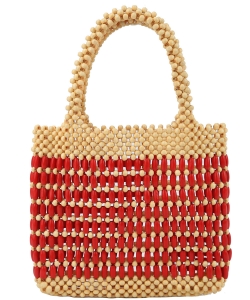 Colorblock Beaded Designer Tote Bag YW-0008 TAN/RED